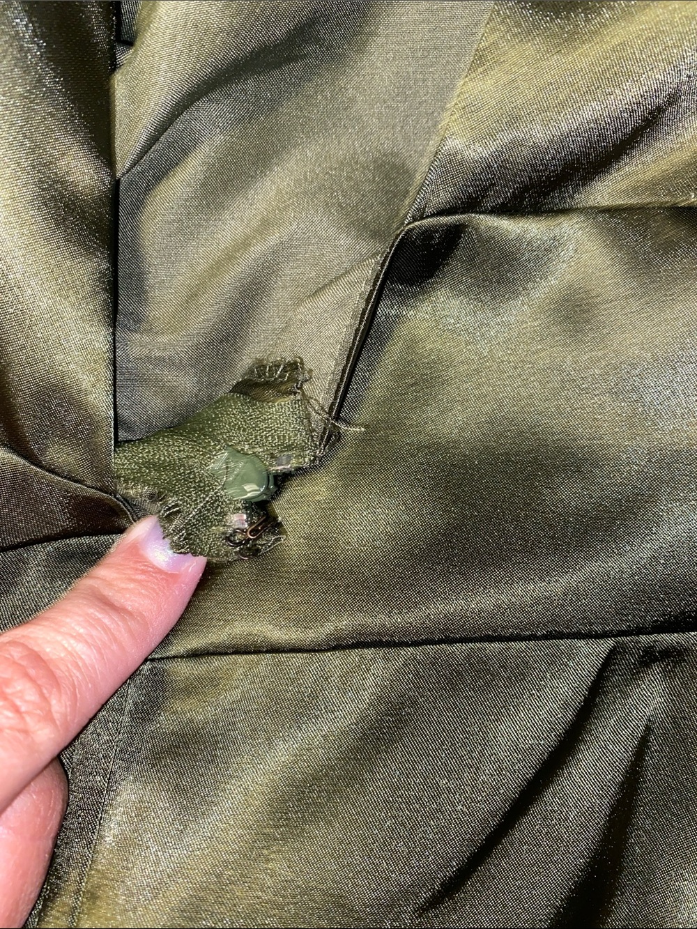 David's Bridal “Galina Signature” Olive Satin V-Neck Flutter Sleeve Maxi Dress - Picture 6 of 7